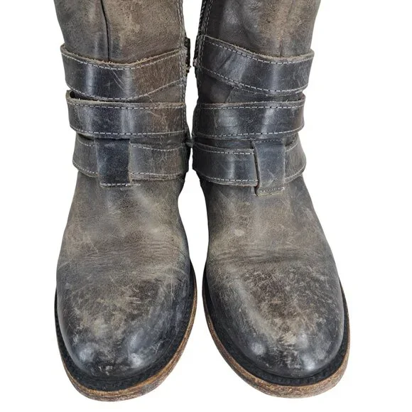 Freebird Irish Distressed Leather Knee High Harness Riding Boots Size 6 Moto